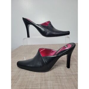XOXO Vintage Black Leather Square Toe Mule Stiletto Heels Pink Lining Womens 9